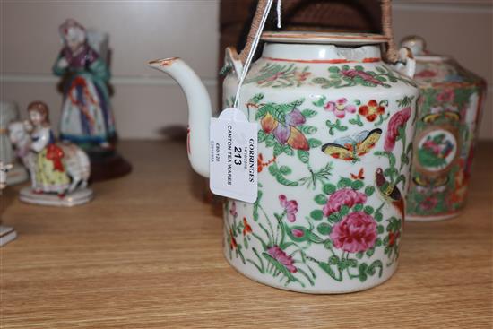 Three Cantonese teapots and a lidded pot